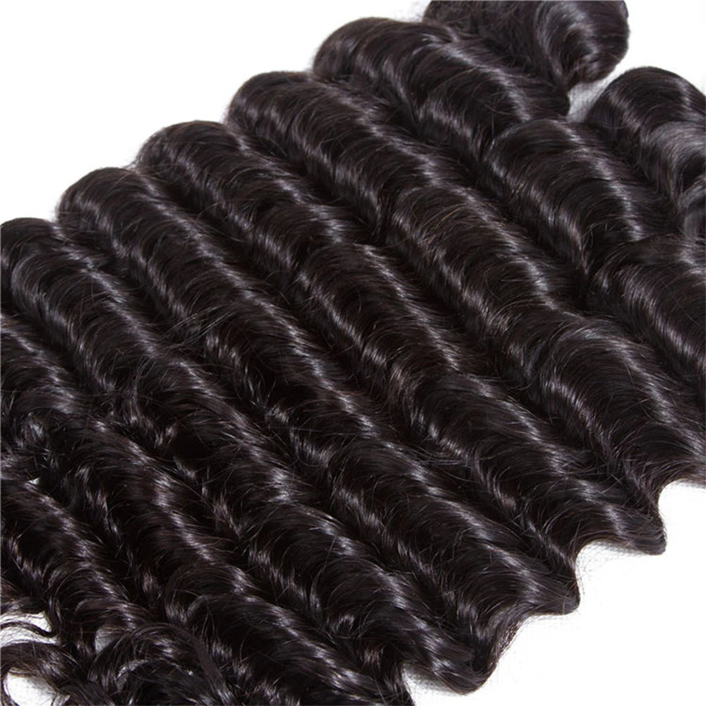 Extensions de cheveux brésiliens Remy, ondulés profonds, couleur naturelle, 38-40 pouces, non traités, 1/3/4 pièces