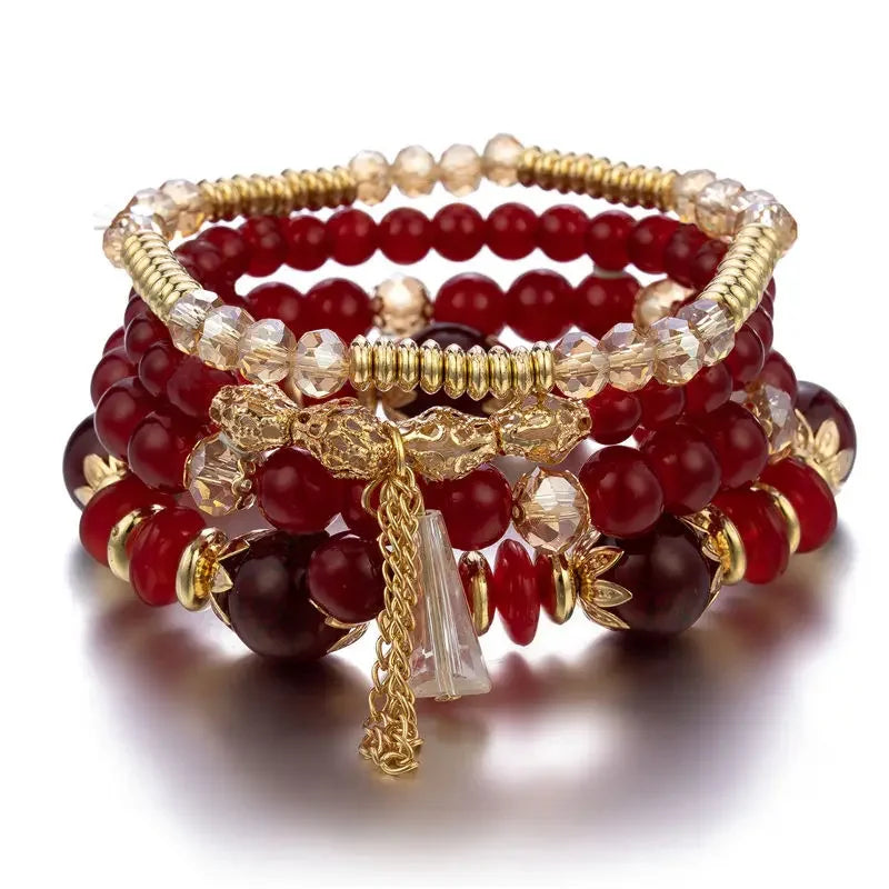 Ensemble de 4 bracelets empilables bohèmes , avec perles en verre, bracelets extensibles à plusieurs rangs avec breloques, bijoux de mode pour femmes.