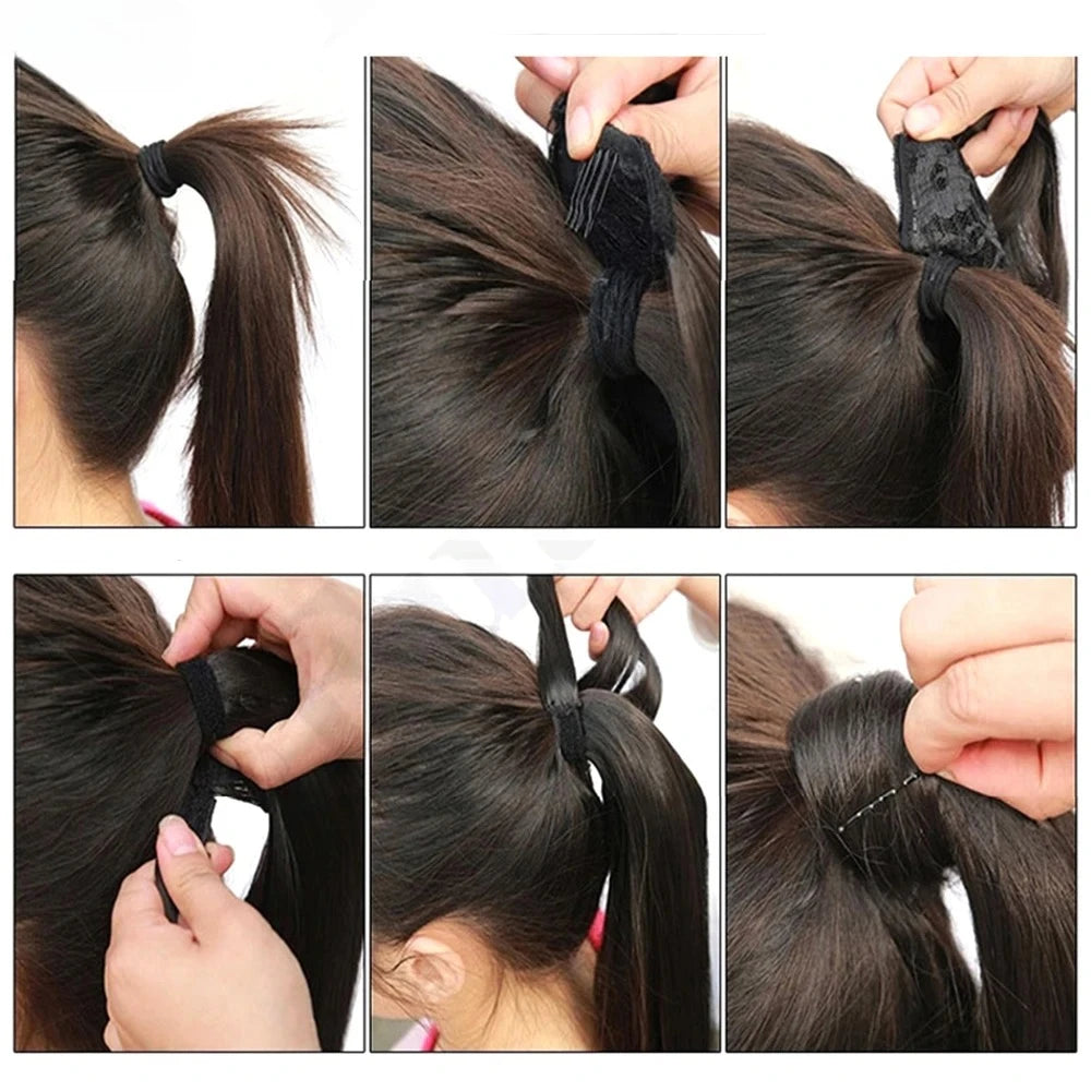 Queue de cheval synthétique longue et droite de 22 pouces, extension de cheveux à enrouler avec clip, résistante à la chaleur, postiche blond