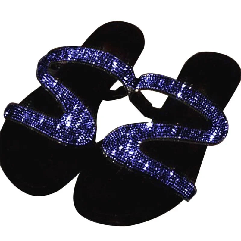 Pantoufles plates d'été pour femmes, tongs, sandales de plage en plein air, chaussures à paillettes, 2024