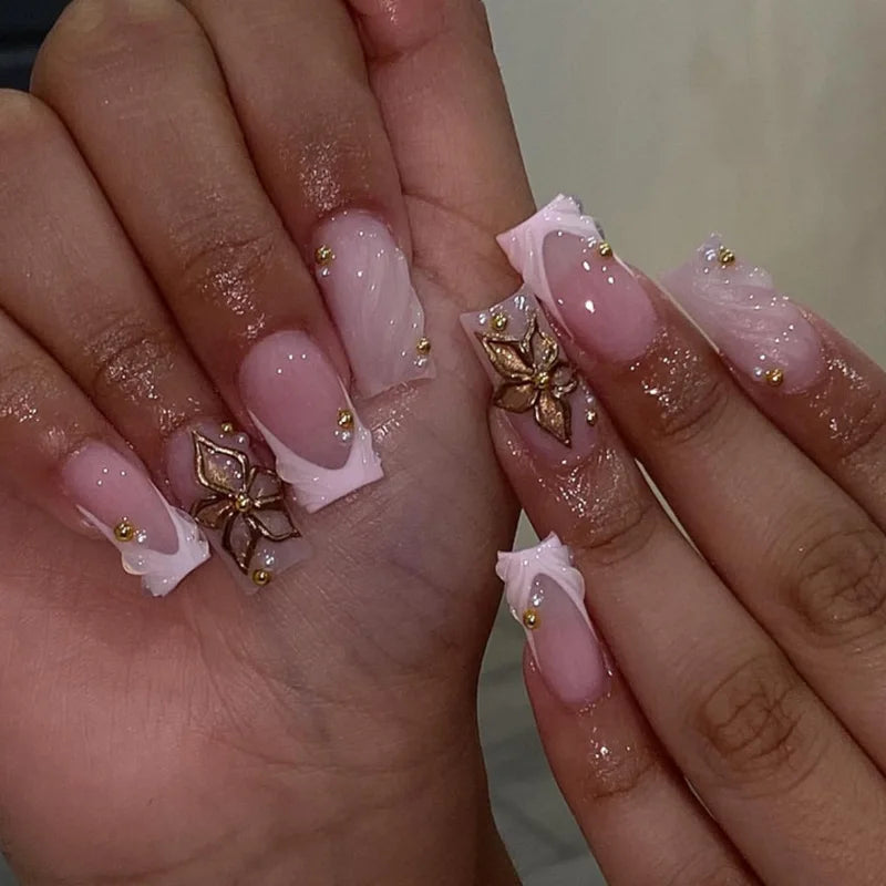 Faux Ongles Longs Bruns N64.Glitter Ballet Wearable, Design Français, Presse Complète sur Nail Ins, Nail Tips Art, 24Pcs