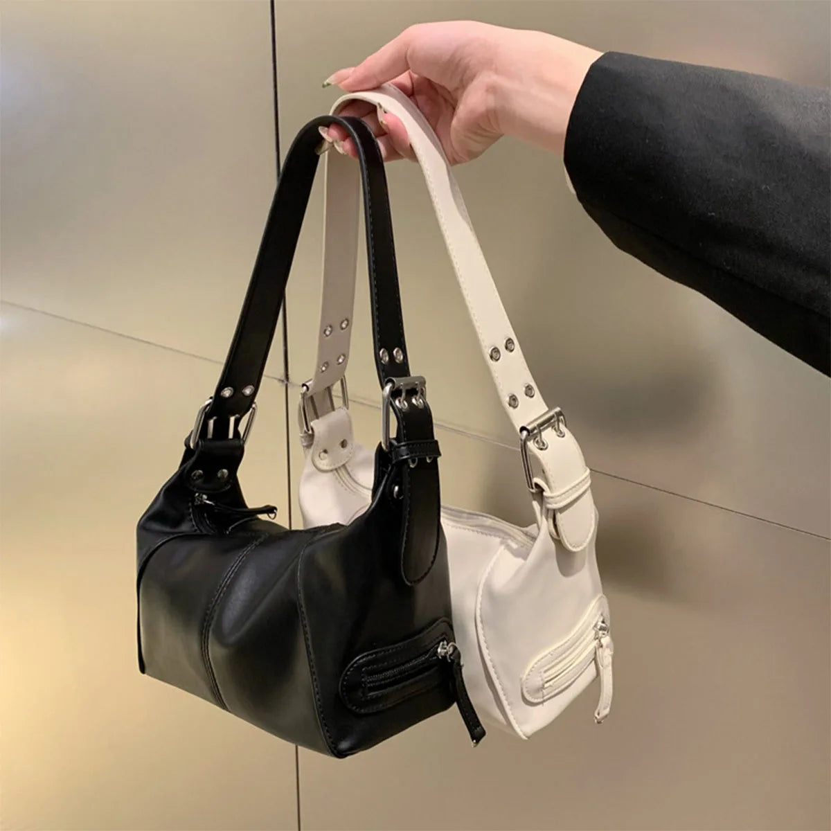 Sac à bandoulière style Y2K pour femme et fille – sac épaule tendance, look streetwear, style moto, design minimaliste