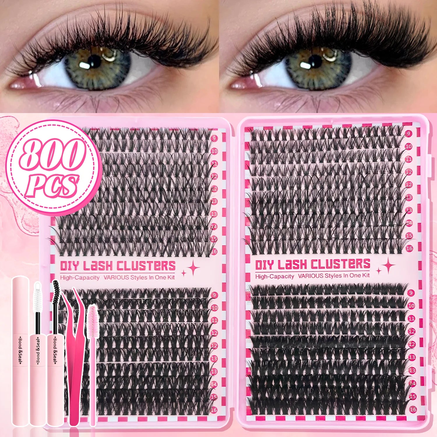 Kit de bouquets de faux cils 740/800 pièces – Longueurs mixtes pour extensions de cils ultra-légères et résistantes à l’eau. Permet de créer un look naturel pour le maquillage quotidien ou un effet glamour plus intense et sophistiqué.