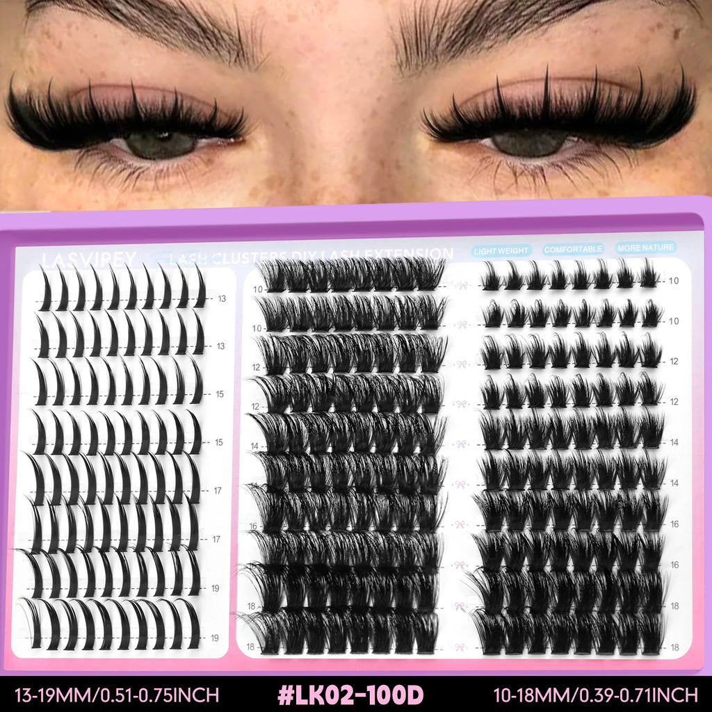 LASVIREY – Grappes de faux cils DIY effet volume et hérissé, styles variés, cils individuels légers et duveteux pour une extension de cils personnalisée.