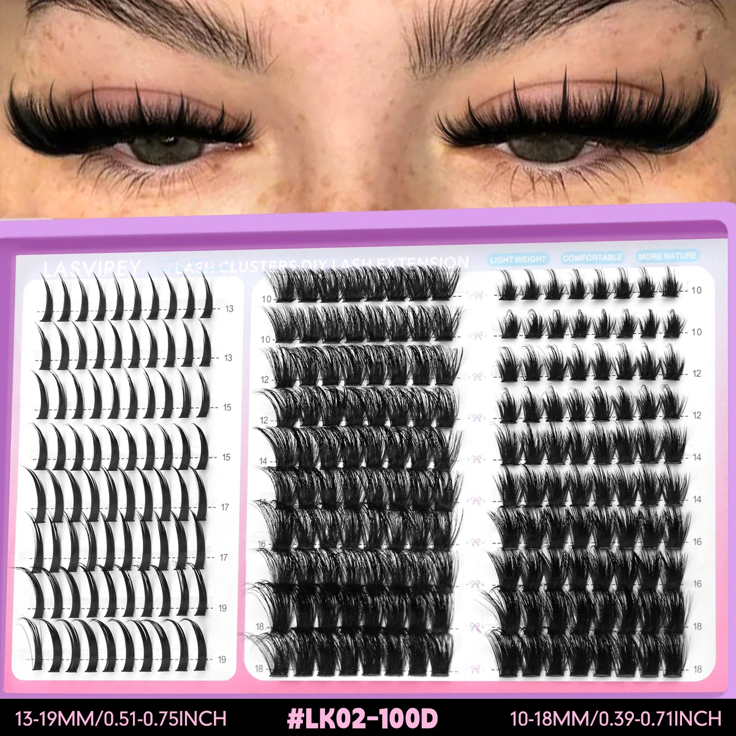 LASVIREY – Grappes de faux cils DIY effet volume et hérissé, styles variés, cils individuels légers et duveteux pour une extension de cils personnalisée.