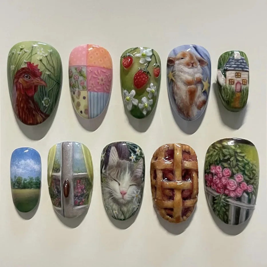 24 pièces de faux ongles à fleurs, style tendance, avec effet dégradé jaune et rose. Ongles portables à couverture complète, forme amande , à poser directement (Press-On Nails).