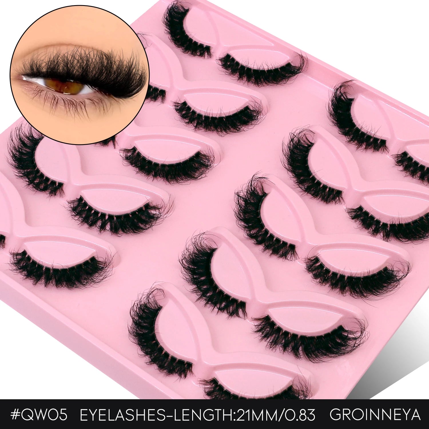 Cils GROINNEYA “Fluffy Cat” – Faux cils 3D effet vison (mink synthétique), doux, épais et volumineux. Cils complets avec effet vaporeux (wispy) et légèrement recourbé, pour un regard allongé type “œil de chat”.