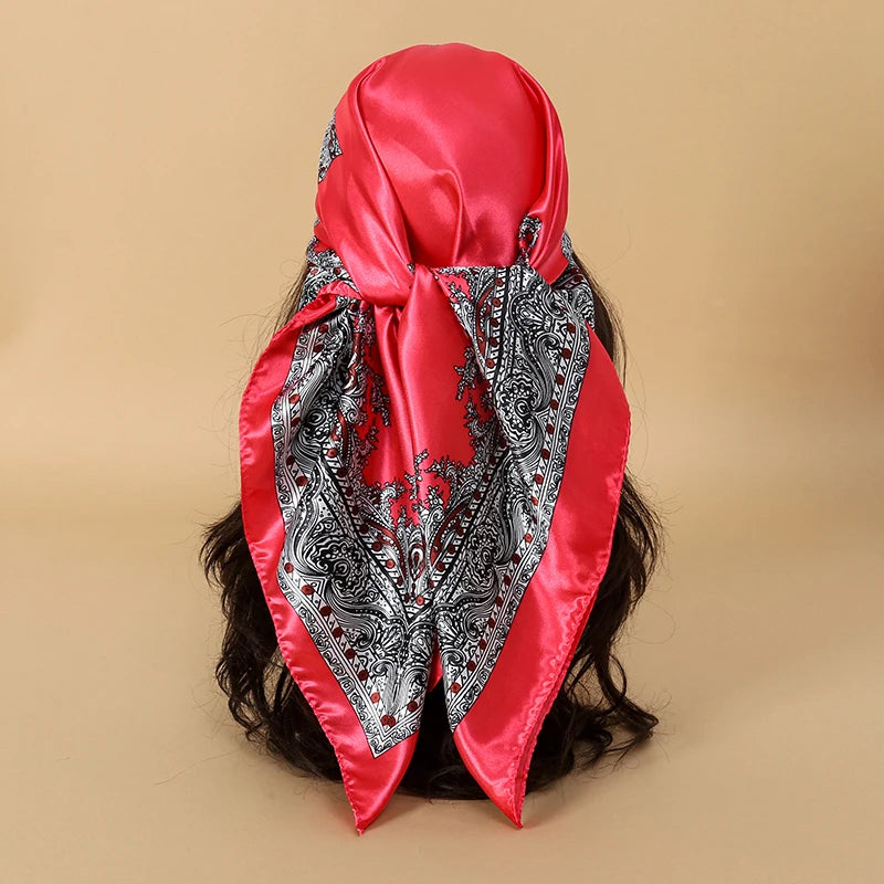 Foulard carré en soie pour femmes, nouveau Design de luxe, Style populaire, quatre saisons, protection solaire, foulard de plage, Hijab, 90x90CM