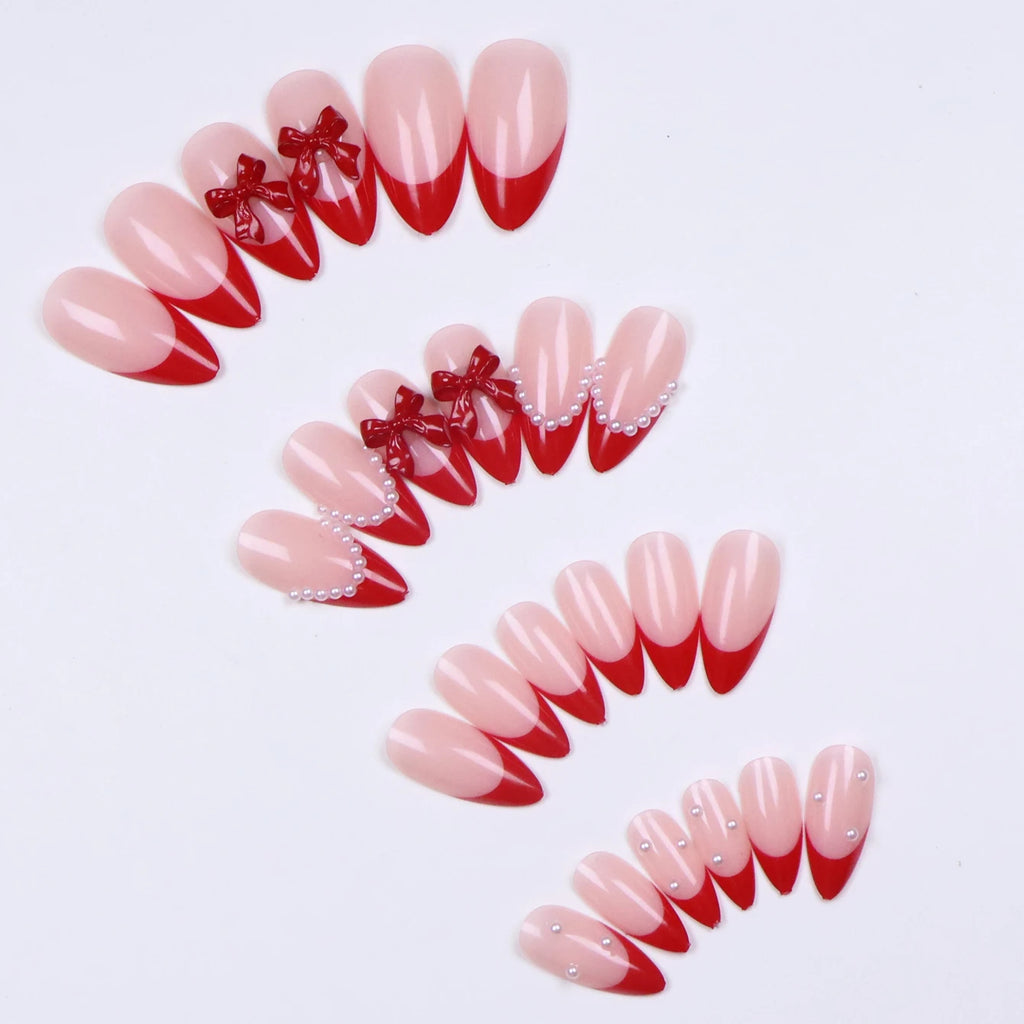 Faux ongles moyens avec pendentif à nœud 3d, 96 pièces, ongles acryliques en forme de cœur, strass, ongles pour femmes entièrement coupés