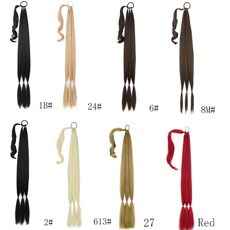 Queue de cheval tressée de 30 pouces avec tresses synthétiques blondes en caoutchouc à faire soi-même, fausse queue de cheval pour femmes, longues extensions tressées en queue de cheval