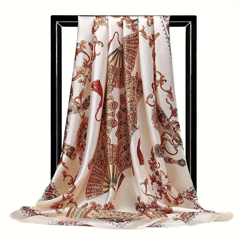 Foulard carré en soie pour femmes, nouveau Design de luxe, Style populaire, quatre saisons, protection solaire, foulard de plage, Hijab, 90x90CM