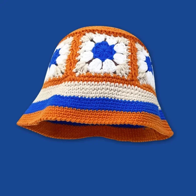 Chapeau seau coréen fait à la main au Crochet pour femmes, tissage tricoté, mode fleurs Y2k, bonnet de bassin, nouvelle collection automne hiver