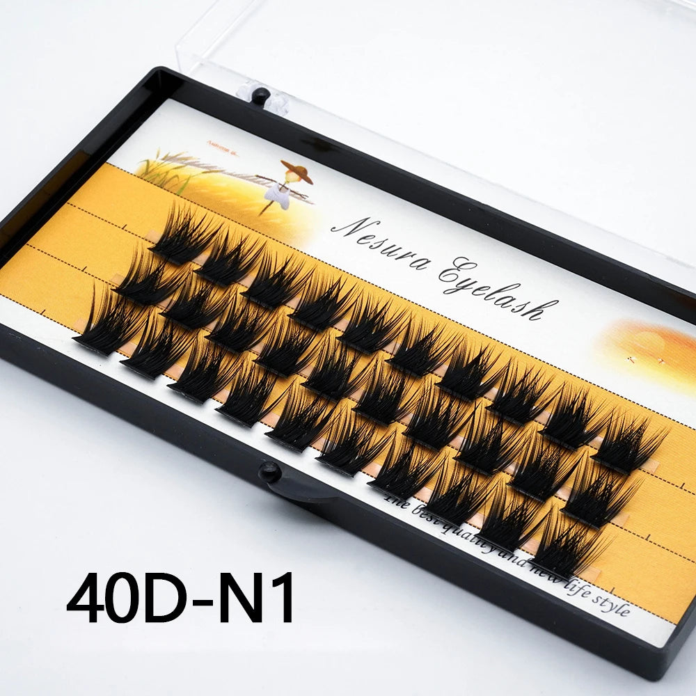 Faisceau de cils 1 boîte / 60 faisceaux de cils individuels naturels 40D / 30D faisceau de cils faits à la main 3D russe vison Cilia