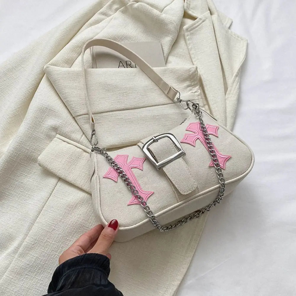 Sac à main avec fermoir métallique Hasp, sac bandoulière, sac porté sous le bras, sac cabas en toile simple et décontracté, accessoire de mode tendance au style urbain.