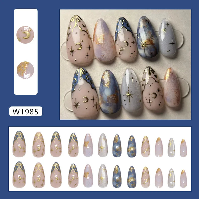 24 pièces de faux ongles à fleurs, style tendance, avec effet dégradé jaune et rose. Ongles portables à couverture complète, forme amande , à poser directement (Press-On Nails).
