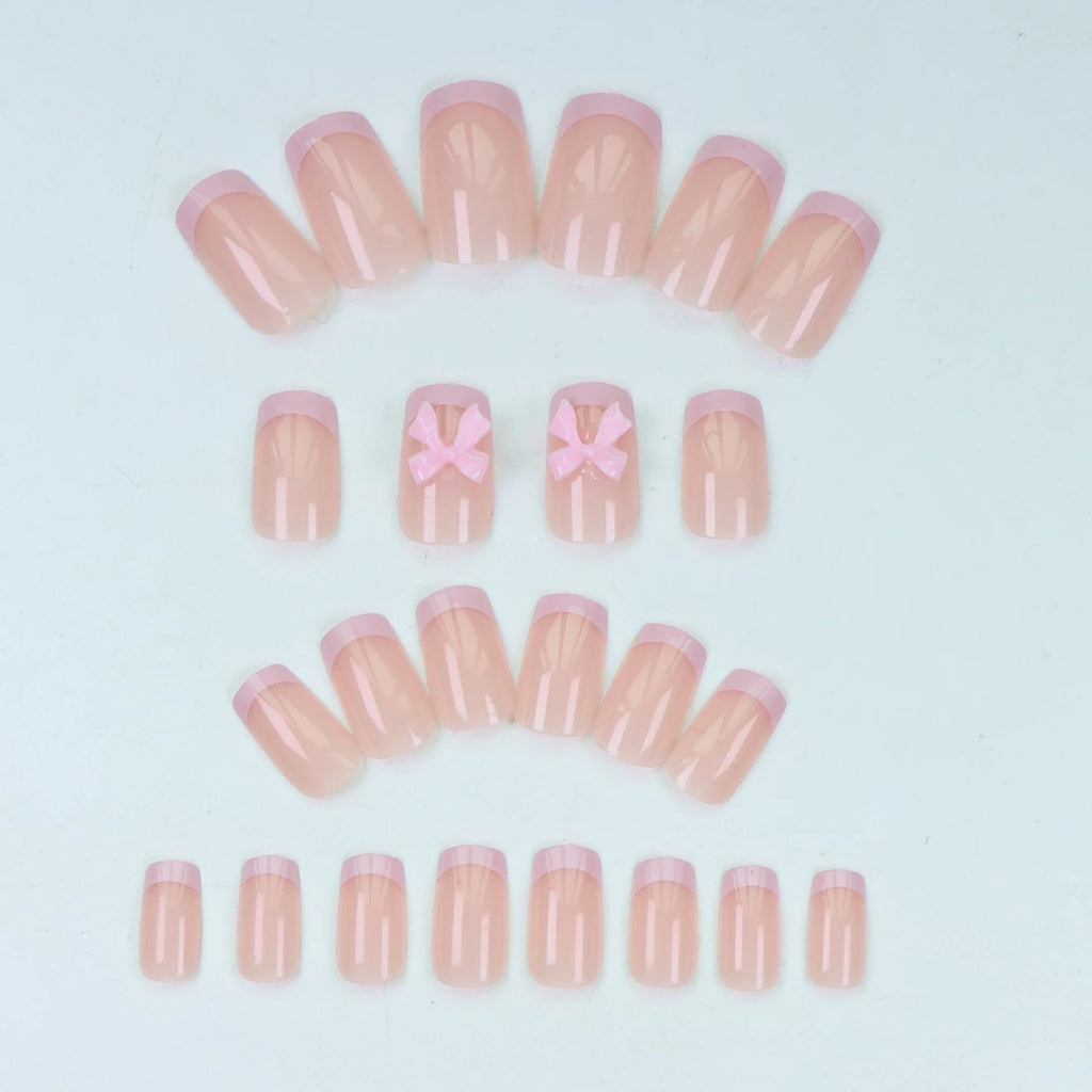 Faux ongles moyens avec pendentif à nœud 3d, 96 pièces, ongles acryliques en forme de cœur, strass, ongles pour femmes entièrement coupés