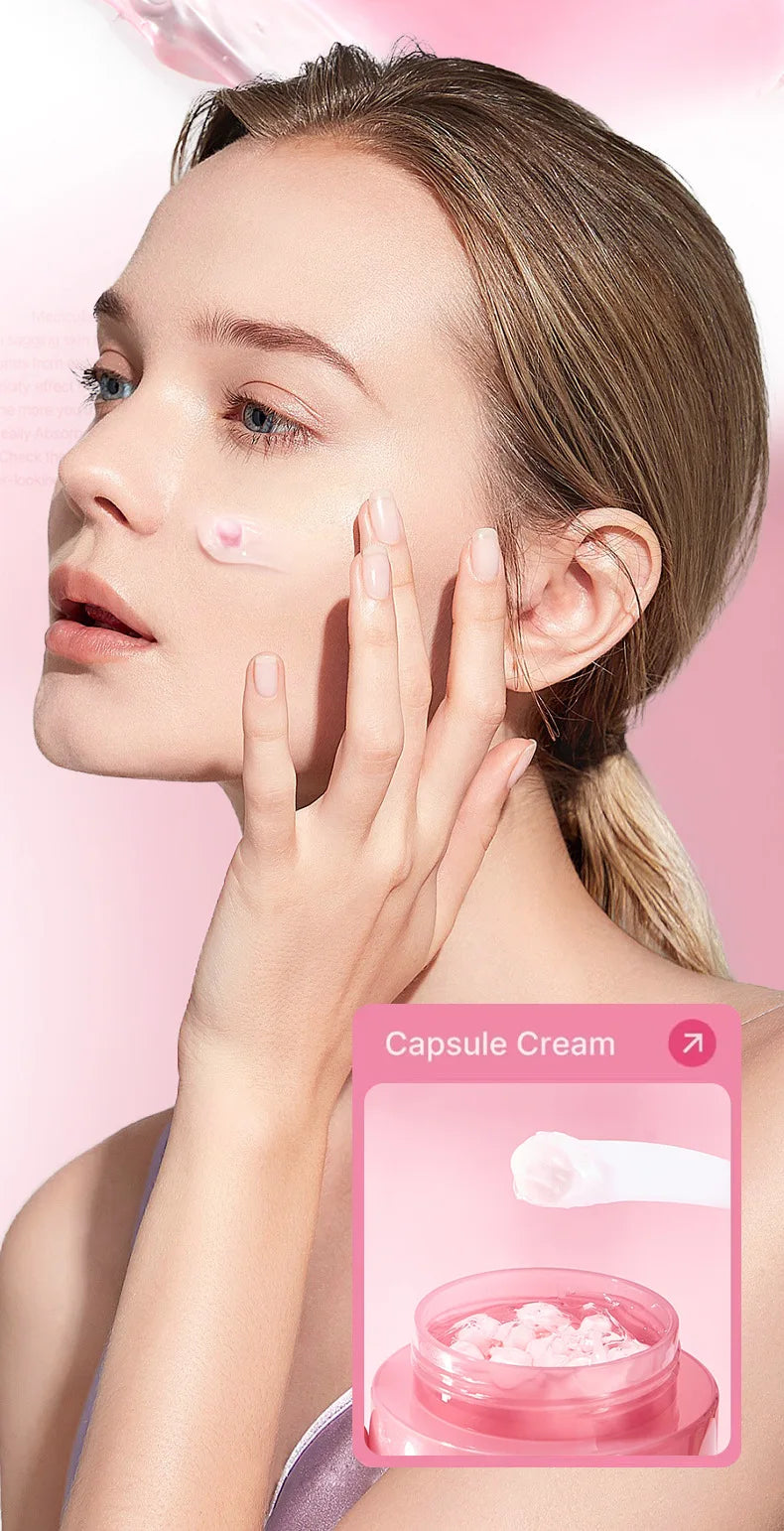 Crème Coréenne au Collagène Rose PDRN en Capsules avec Niacinamide pour un Teint Uniforme, Hydratant Léger Non Gras pour le Visage