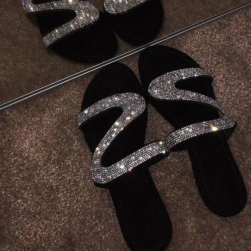 Pantoufles plates d'été pour femmes, tongs, sandales de plage en plein air, chaussures à paillettes, 2024
