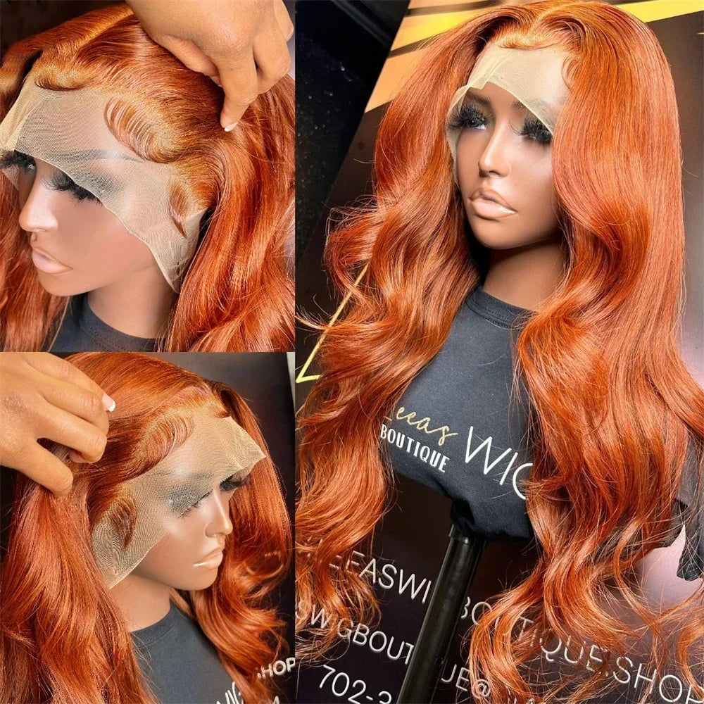 Perruque Lace Front HD 40 pouces 350Ginger Body Wave 13x4 13x6 en cheveux humains colorés pour femmes, pré-épilée, densité 250%