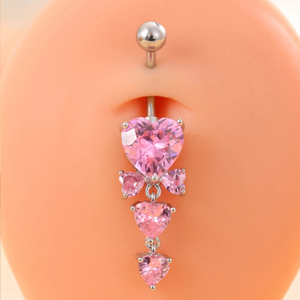 3-5 pièces ensembles de styles mixtes coeur fleur balancent nombril anneaux en acier inoxydable papillon incurvé Zircon ventre Piercing nombril anneau