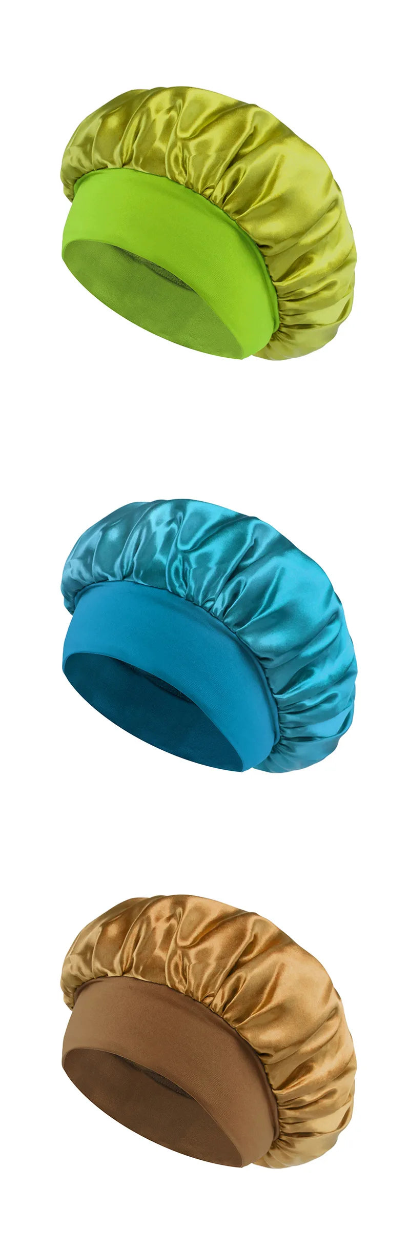 Bonnet en Satin pour femmes, pour dormir, soins capillaires, Bonnets en soie, solide, à larges bords, avec bande élastique souple