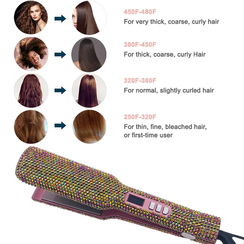 Fer à lisser Plancha Para Cabello 2 pouces fer plat avec strass professionnel titane fer à lisser chauffage 480 ℉