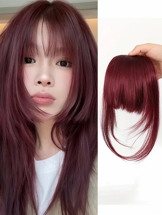 Frange à clipser en cheveux synthétiques, frange vaporeuse coupée avec favoris, aspect naturel marron foncé pour femmes, tenue de fête quotidienne