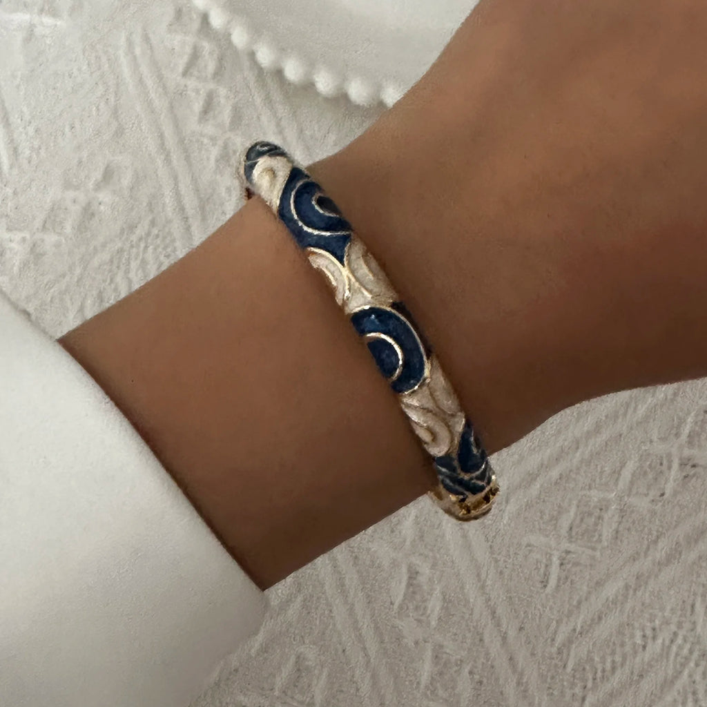 Bracelet élégant en émail goutte d'eau à texture florale pour femme, plaqué or rétro, avec zircon floral et motif œil porte-bonheur, bijou de fête
