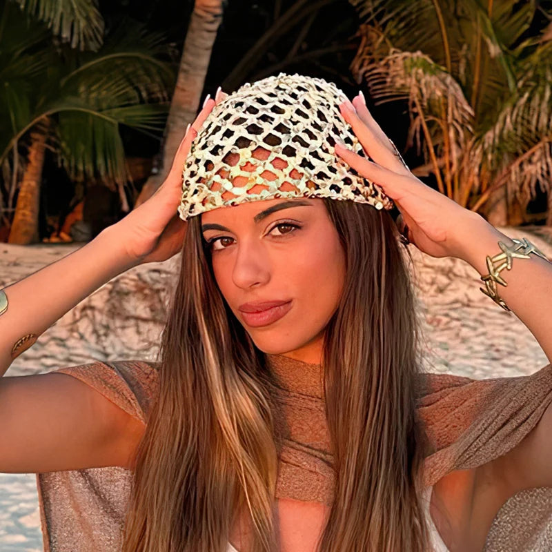 Nouveau Chapeau en Laine Tricoté Sans Bordure Style Coréen 2026, à Paillettes et Creux, Respirant, Tendance Y2K pour Femme