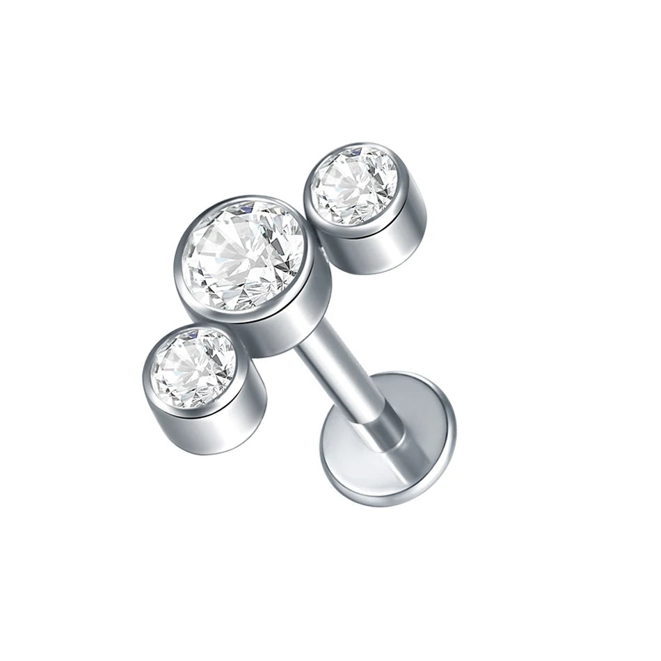 Boucle d'oreille en titane G23, Labret, Tragus, clou, filetage interne, anneaux à lèvres en Zircon, Cartilage Helix, Piercing, bijoux pour le corps, 16G, 1 pièce