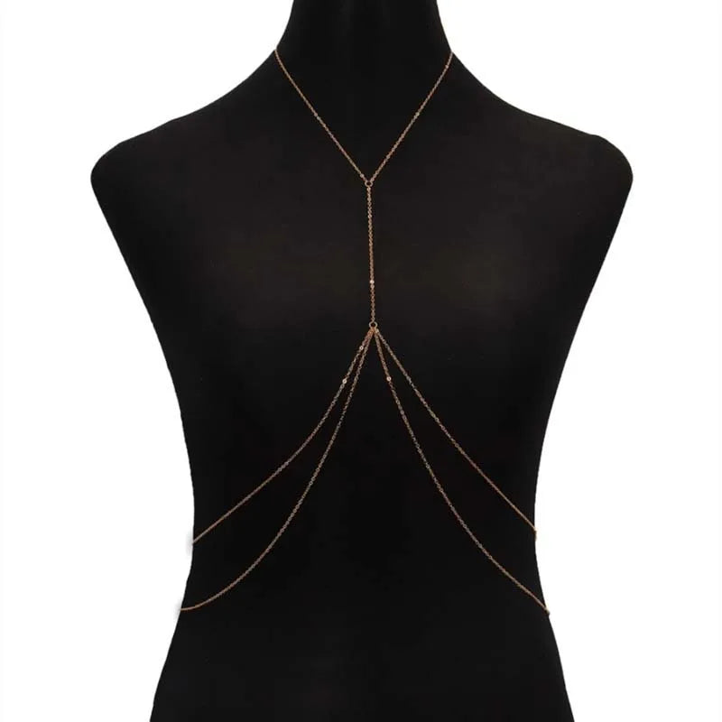 Chaîne de poitrine fine Double couche couleur or pour femmes, nouvelle chaîne Simple en métal brillant, chaîne de taille, Bikini, bijoux de corps, cadeaux