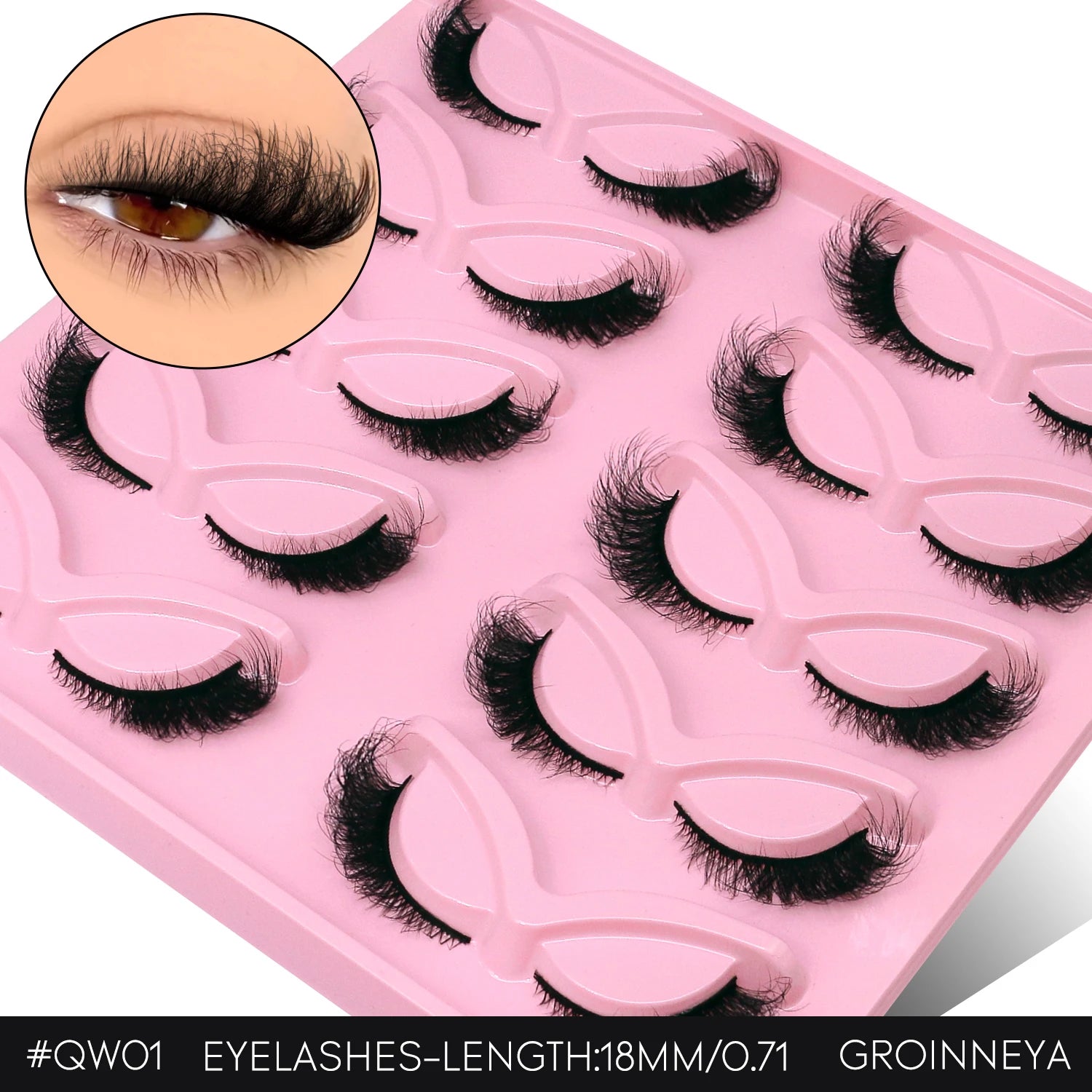 Cils GROINNEYA “Fluffy Cat” – Faux cils 3D effet vison (mink synthétique), doux, épais et volumineux. Cils complets avec effet vaporeux (wispy) et légèrement recourbé, pour un regard allongé type “œil de chat”.