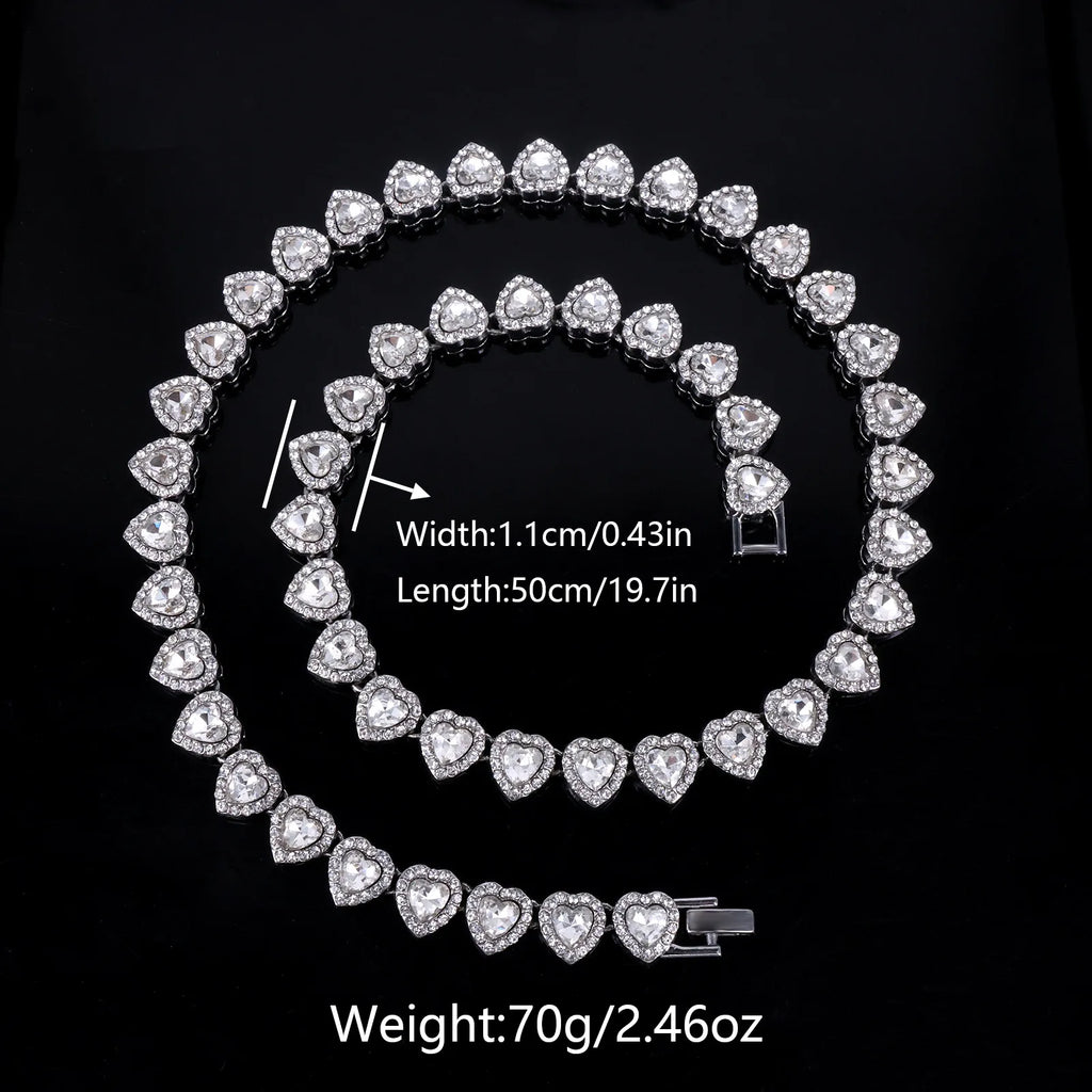 Yupsk 45CM/20CM coeur brillant strass Hip Hop Rock Tennis chaîne Bracelet collier pour femmes hommes à la mode ensemble de bijoux cadeau