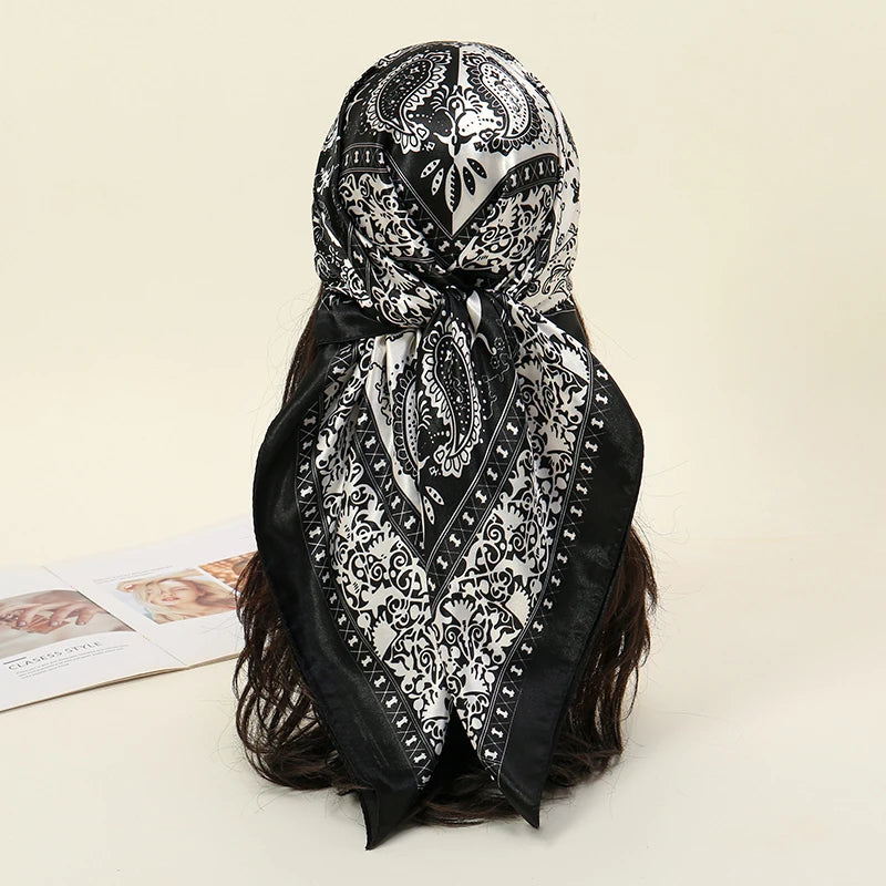 Foulard carré en soie pour femmes, nouveau Design de luxe, Style populaire, quatre saisons, protection solaire, foulard de plage, Hijab, 90x90CM