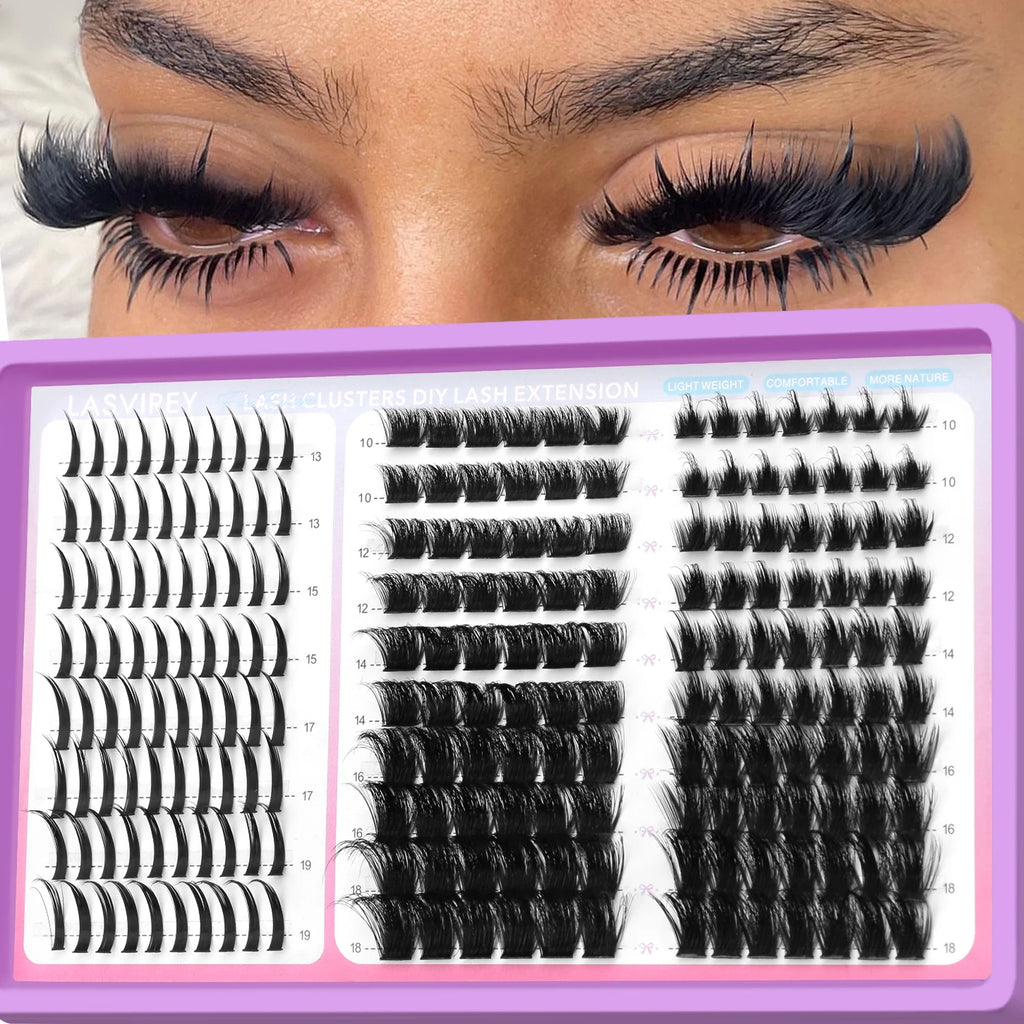 LASVIREY – Grappes de faux cils DIY effet volume et hérissé, styles variés, cils individuels légers et duveteux pour une extension de cils personnalisée.