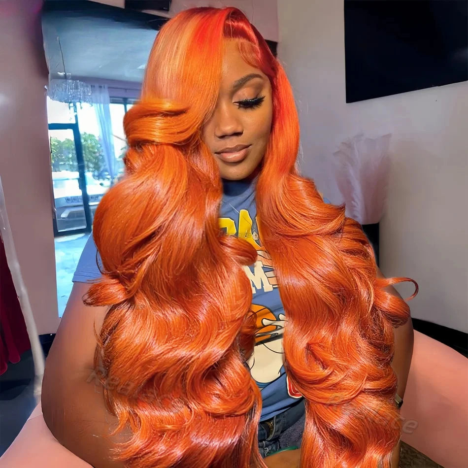 Perruque Lace Front HD 40 pouces 350Ginger Body Wave 13x4 13x6 en cheveux humains colorés pour femmes, pré-épilée, densité 250%