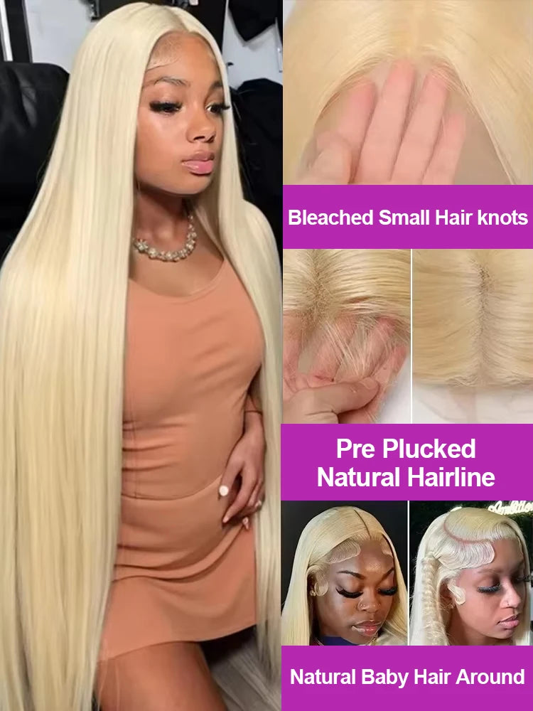 erruque en cheveux humains lisses de couleur blonde, dotée d’une lace frontale HD 13x6 ou 13x4 pour un effet naturel et une ligne capillaire discrète. Avec sa densité de 250 %, elle offre un volume généreux et une chevelure épaisse.
