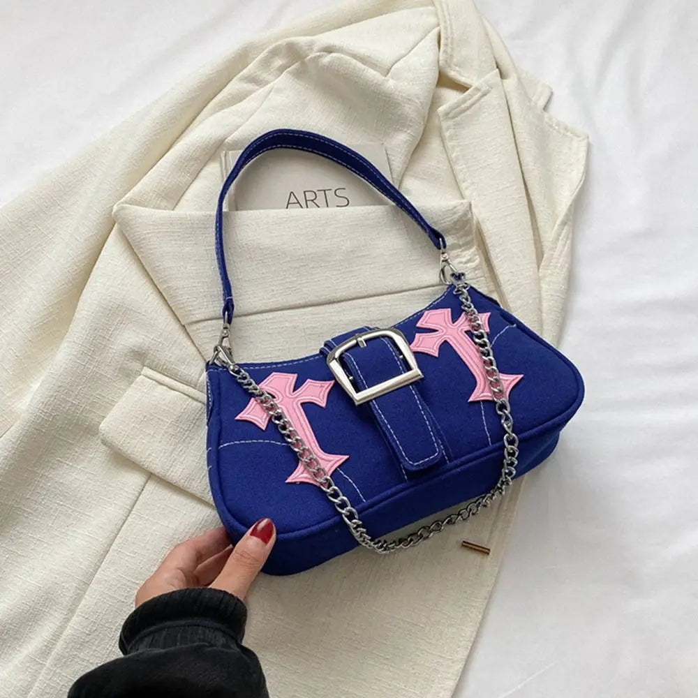Sac à main avec fermoir métallique Hasp, sac bandoulière, sac porté sous le bras, sac cabas en toile simple et décontracté, accessoire de mode tendance au style urbain.