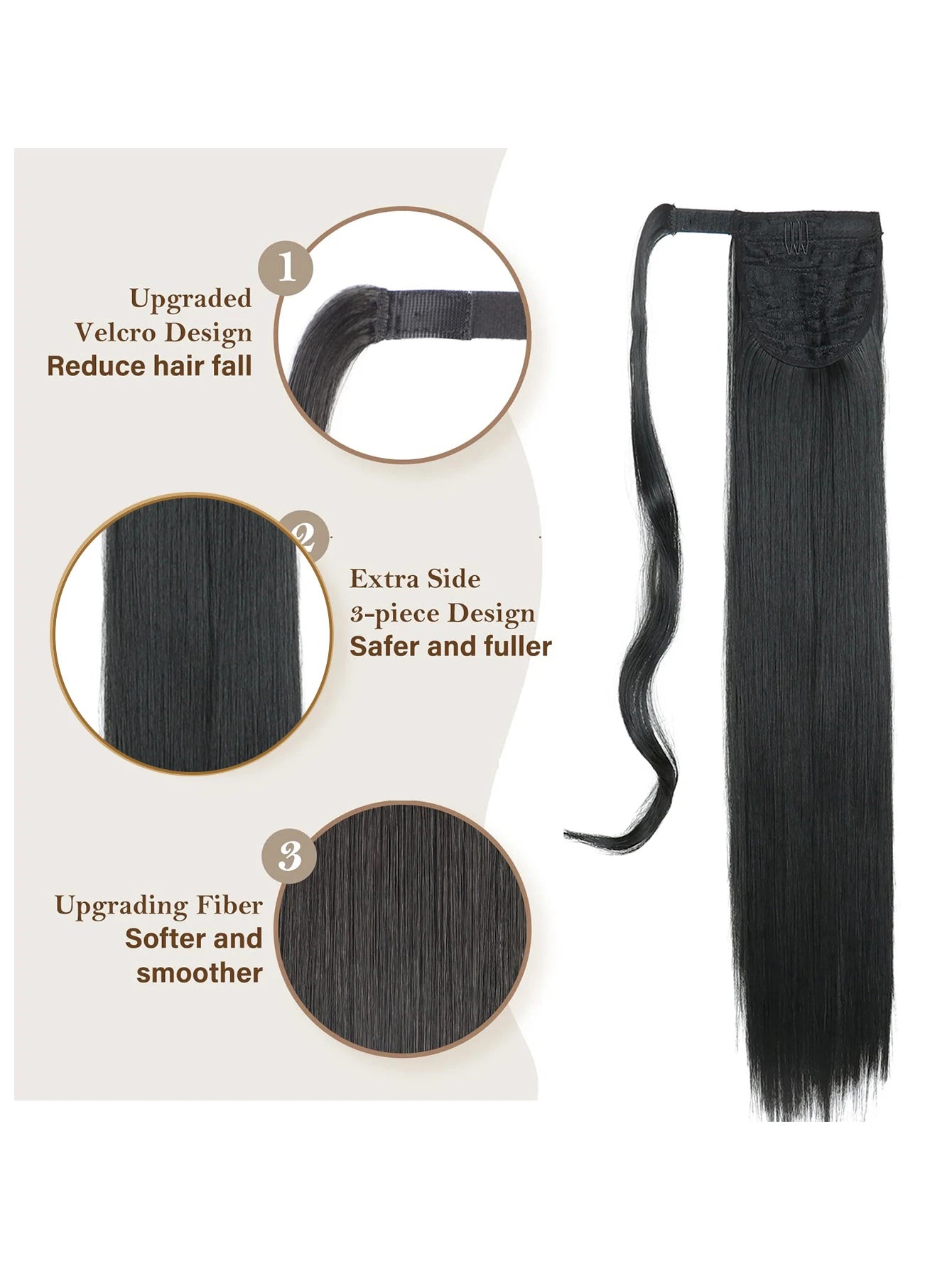 Queue de cheval synthétique longue et droite de 22 pouces, extension de cheveux à enrouler avec clip, résistante à la chaleur, postiche blond
