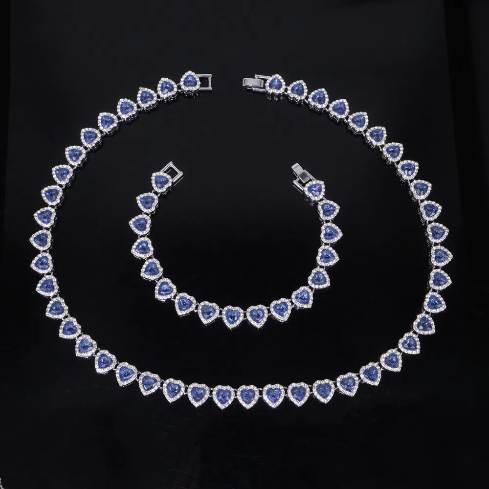 Yupsk 45CM/20CM coeur brillant strass Hip Hop Rock Tennis chaîne Bracelet collier pour femmes hommes à la mode ensemble de bijoux cadeau
