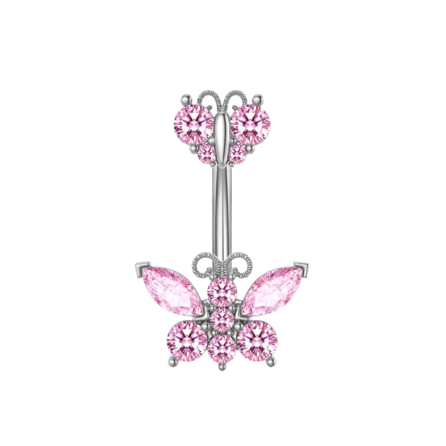 1 pièce Anneau de nombril incurvé en acier inoxydable couleur or avec cristaux CZ, motif papillon abeille, 14G, avec pendentif
