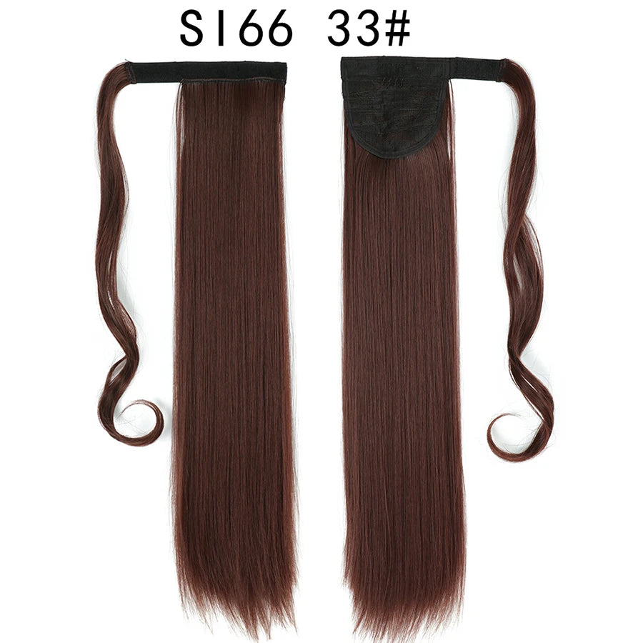 Queue de cheval synthétique longue et droite de 22 pouces, extension de cheveux à enrouler avec clip, résistante à la chaleur, postiche blond