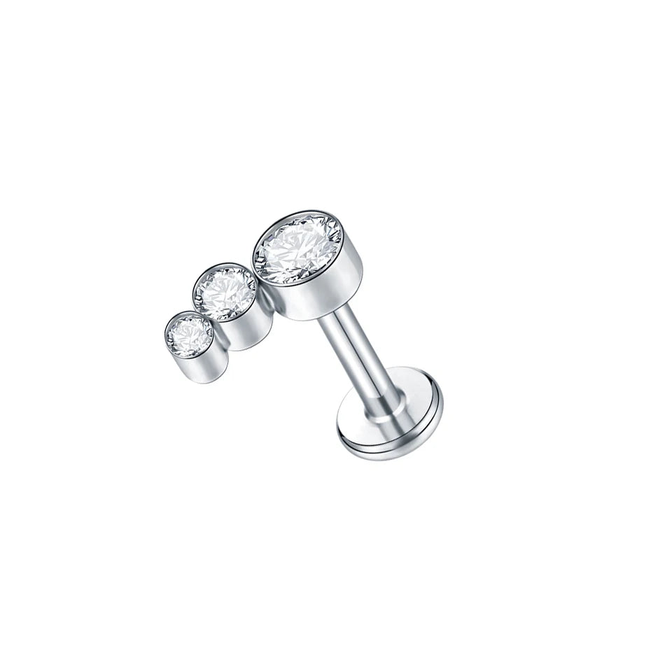 Boucle d'oreille en titane G23, Labret, Tragus, clou, filetage interne, anneaux à lèvres en Zircon, Cartilage Helix, Piercing, bijoux pour le corps, 16G, 1 pièce