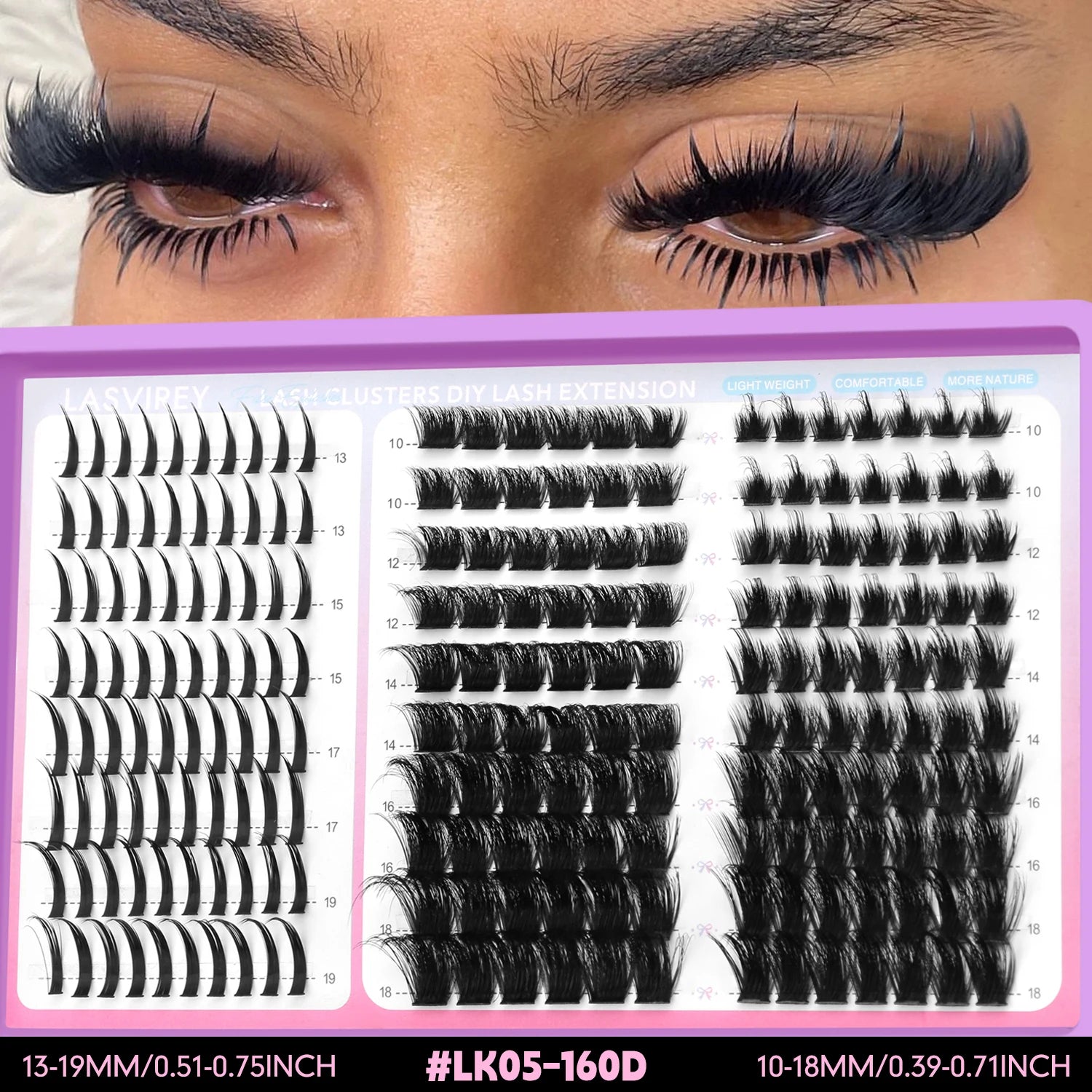 LASVIREY – Grappes de faux cils DIY effet volume et hérissé, styles variés, cils individuels légers et duveteux pour une extension de cils personnalisée.