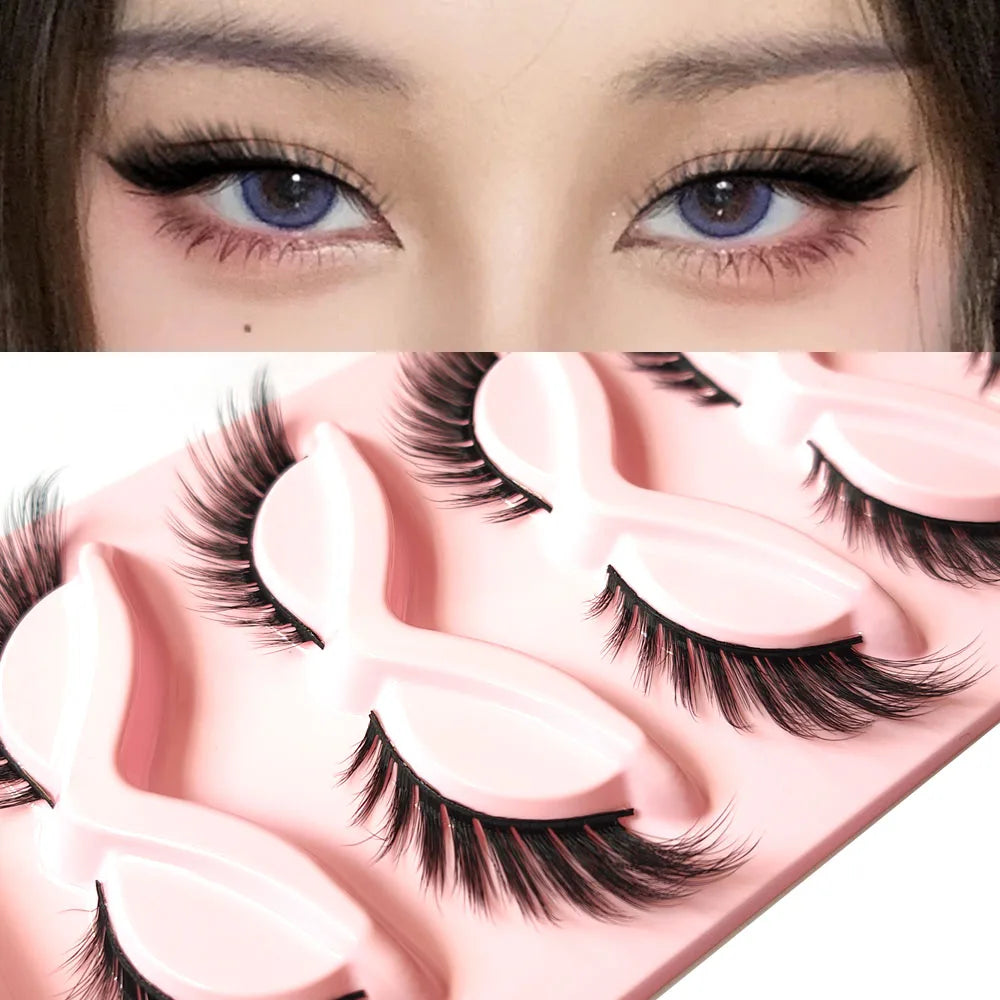5 paires 3D naturel oeil de chat Faux cils Faux vison Extension de cils Volume léger bande Flexible Faux cils doux