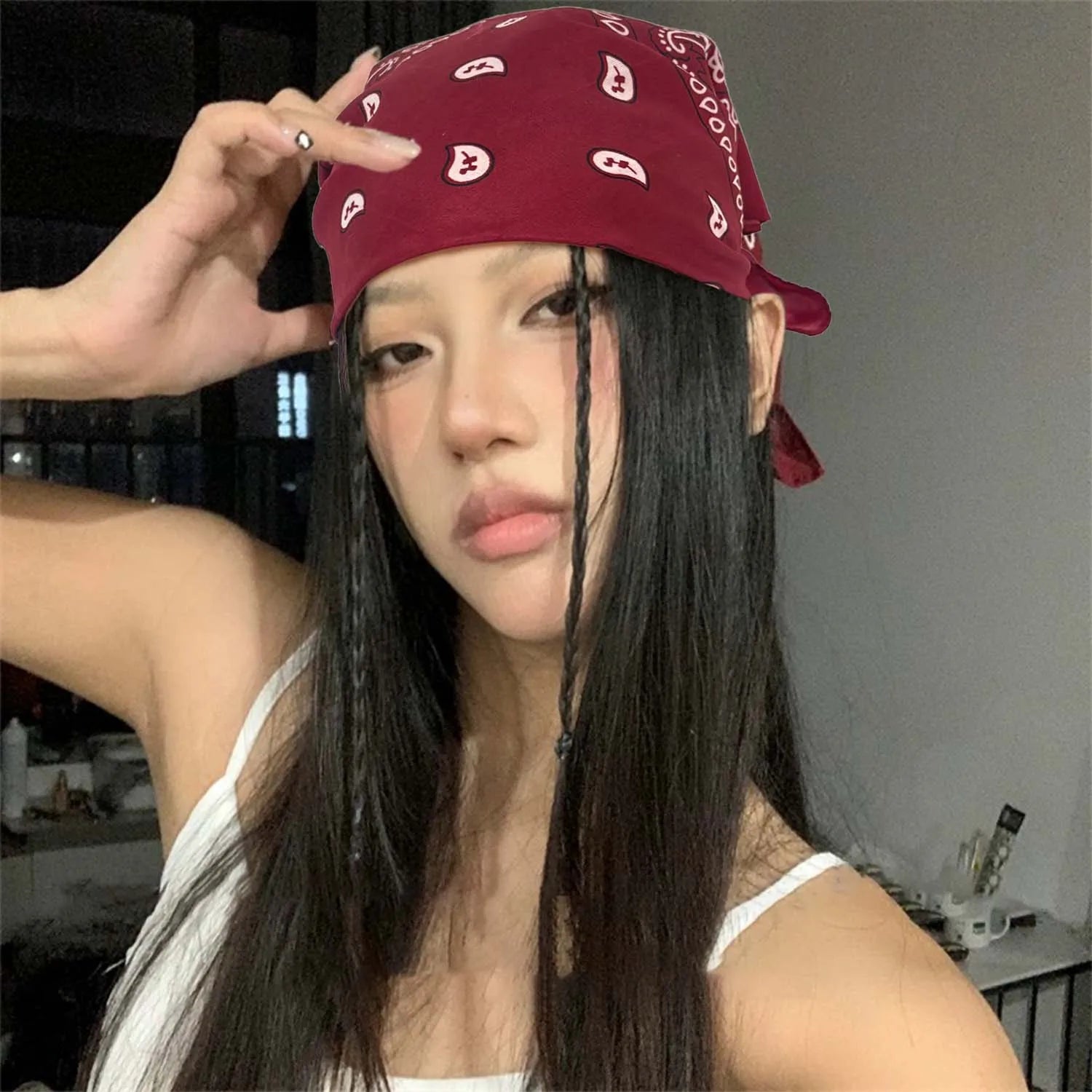 2025 mode femmes rouge Bandana écharpe filles enfants Punk carré Bandanas chapeaux bohème foulard bandeaux cheveux accessoires