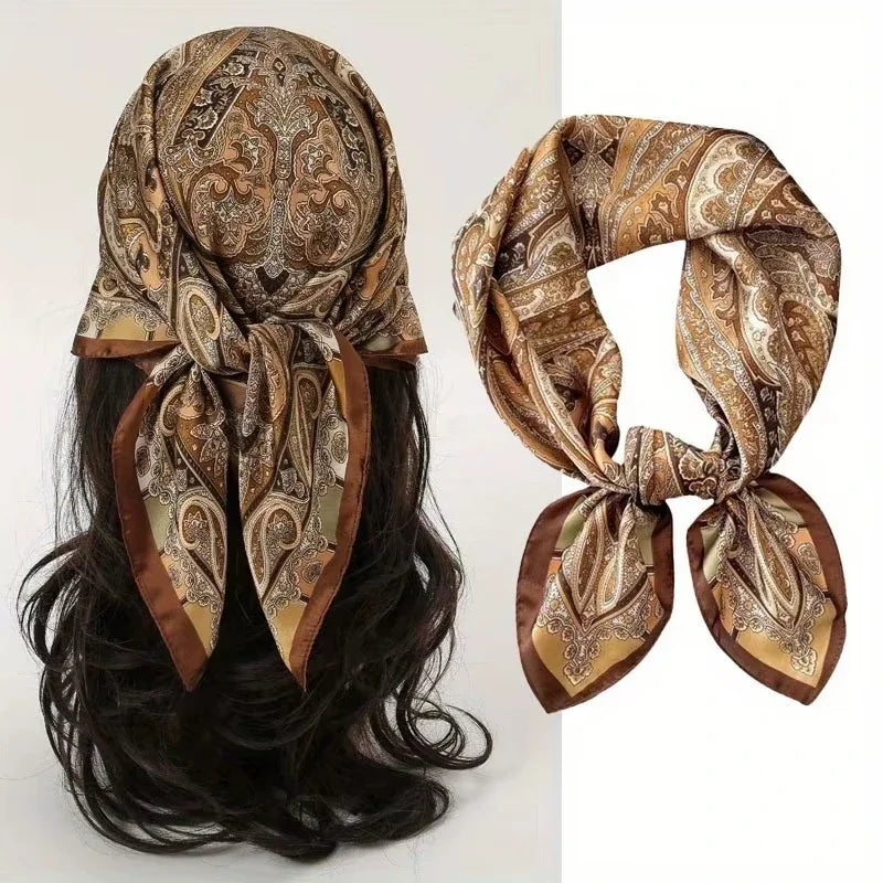 Écharpe Pashmina en soie imprimée pour femmes, châle carré, bandeau décoratif, Design de luxe, Bandana, nouvelle mode 70x70cm, 2026