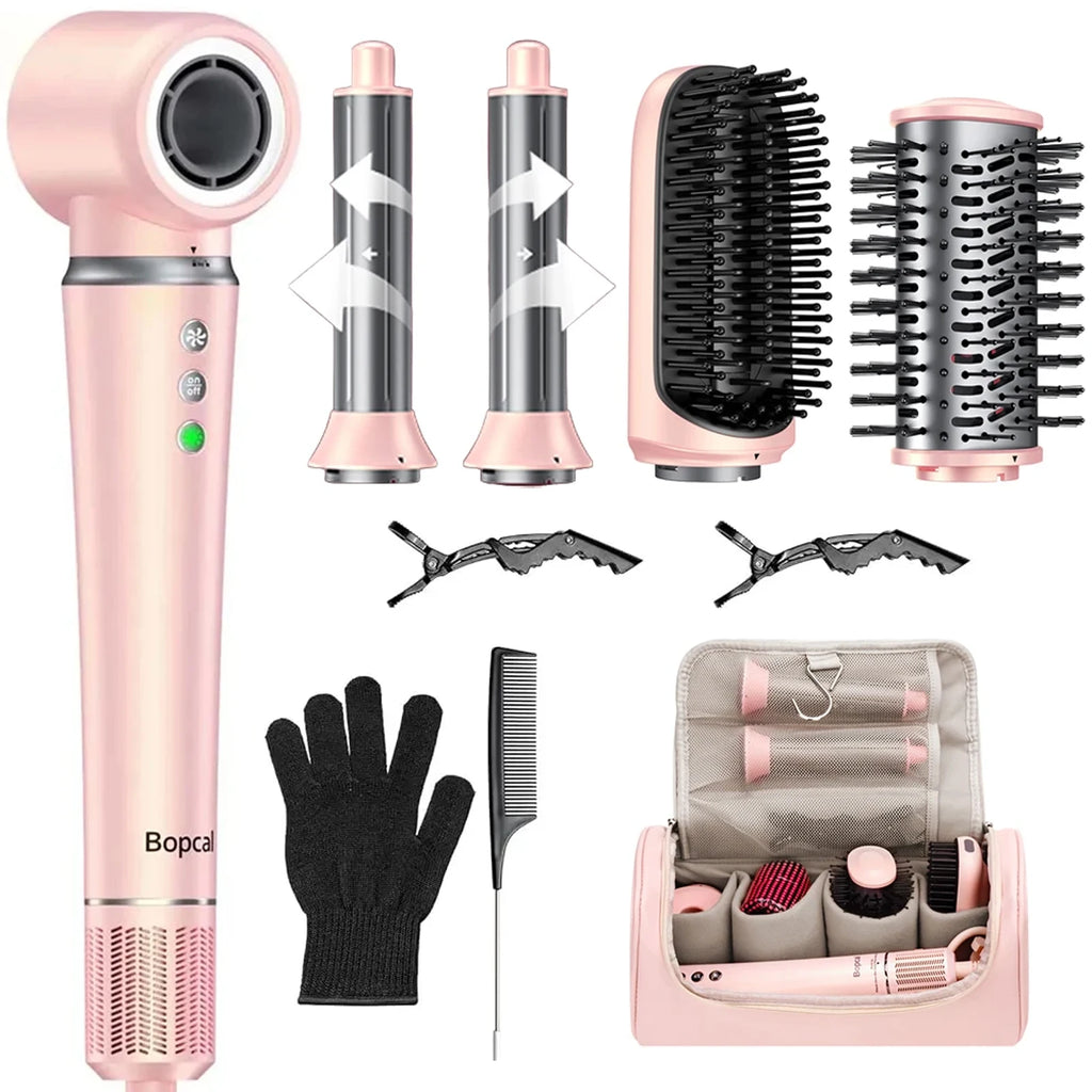 Styler de cheveux 5 en 1 avec sac de voyage, enveloppe d'air 1200W, sèche-cheveux, brosse à lisser et sèche-cheveux pour plusieurs coiffures, maison, hôtel