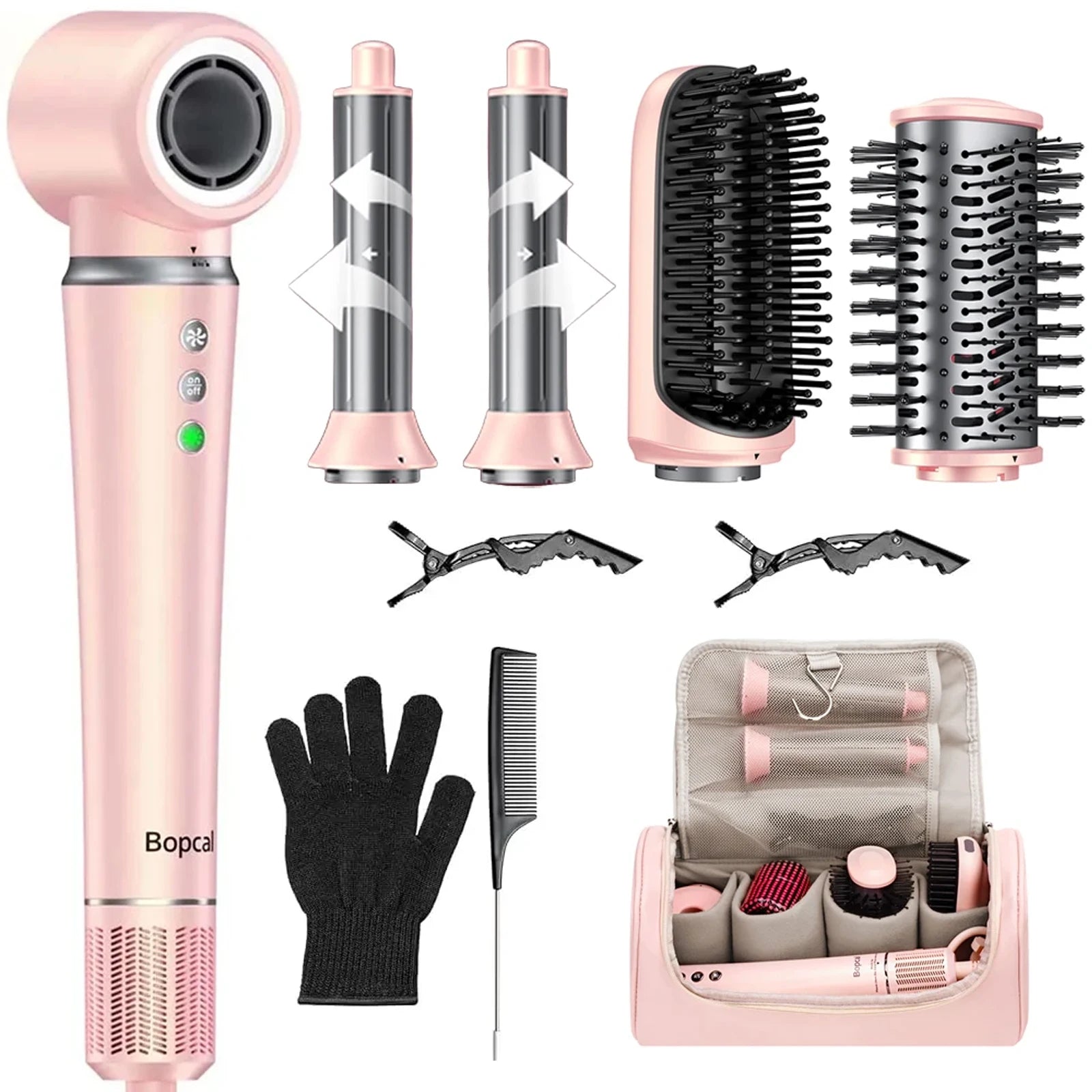 Styler de cheveux 5 en 1 avec sac de voyage, enveloppe d'air 1200W, sèche-cheveux, brosse à lisser et sèche-cheveux pour plusieurs coiffures, maison, hôtel