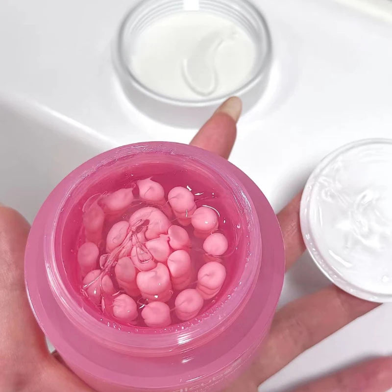 Crème Coréenne au Collagène Rose PDRN en Capsules avec Niacinamide pour un Teint Uniforme, Hydratant Léger Non Gras pour le Visage